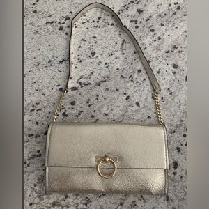 Rebecca Minkoff Jean Convertible Clutch Metallic Gold Leather Bag.